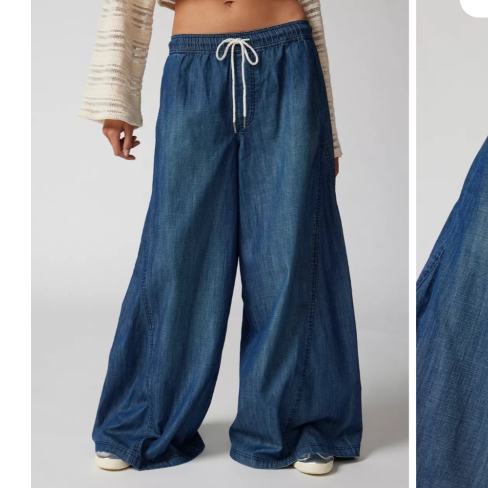 BDG Adriane Ultra Wide Leg Blue Denim Pants Jeans with Elastic Waist M - Picture 2 of 5